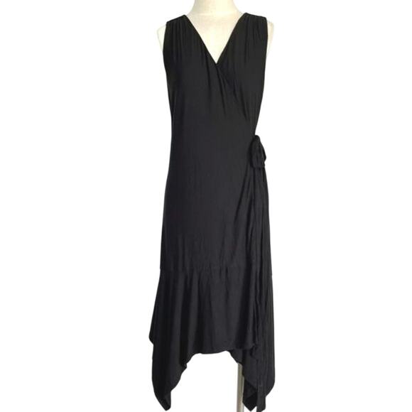 Athelta Black Windward Wrap Dress Sleeveless Jersey‎ Knit V-neck Size Large - Picture 2 of 8